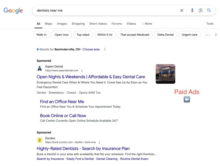 Paid ads results for dentists